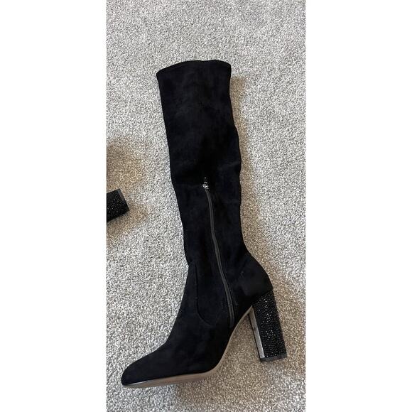 Jewel Badgley Mischka Black Stretch Over-the-Knee Block Heel Boots 8 Holiday - Picture 5 of 7